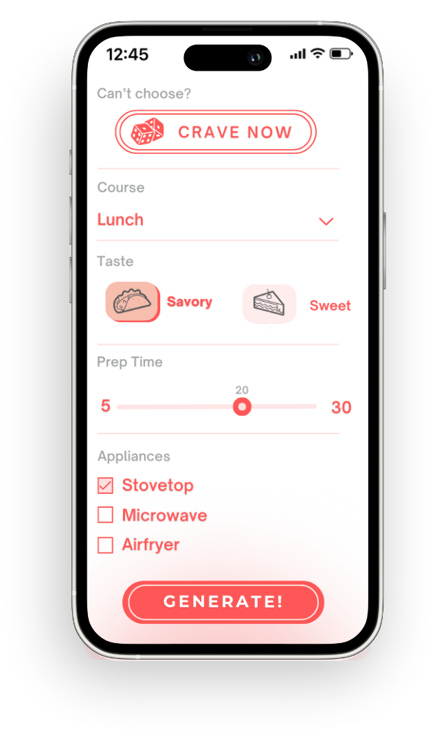 Cravii Preferences Screen