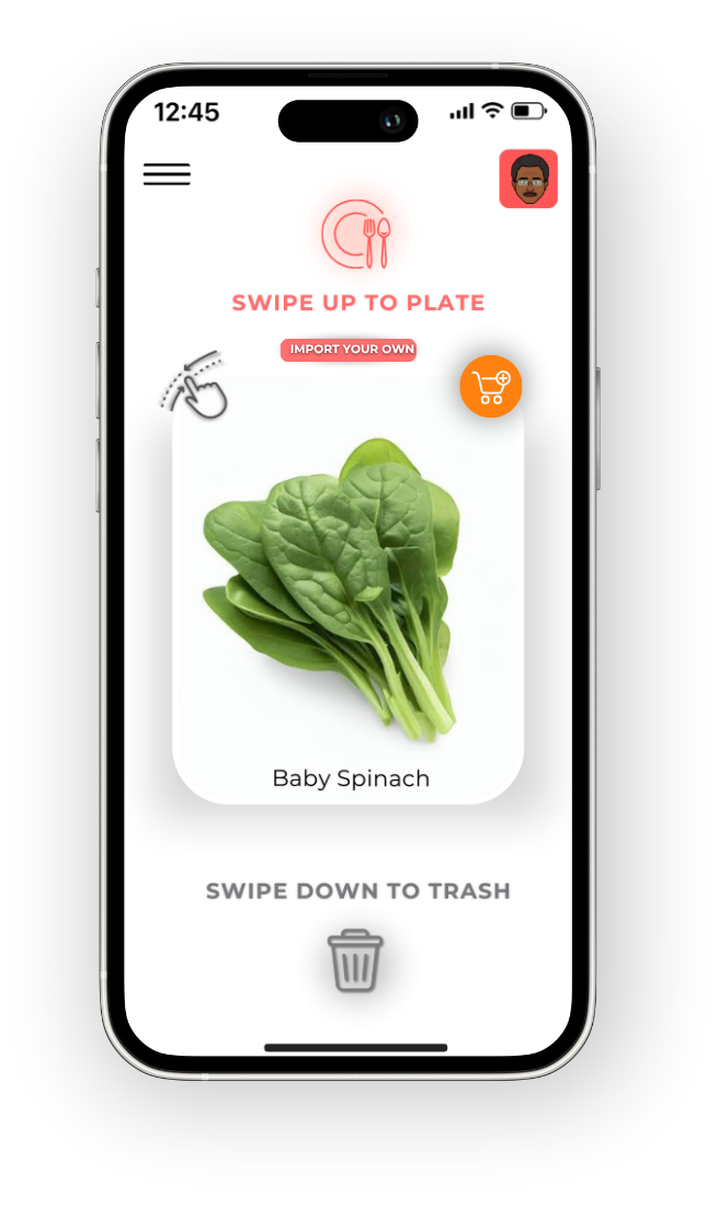 Cravii Ingredient Swiping Screen